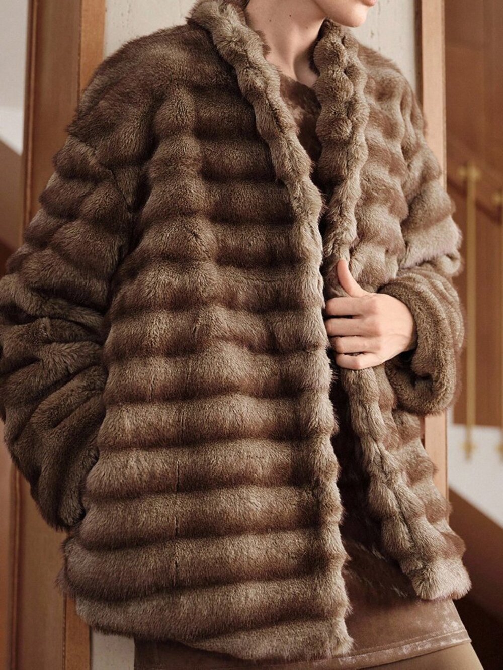 Grey Party Women's Colorblock Faux Fur Fuzzy Jacket